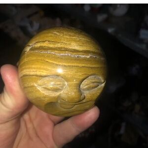 Rare yellow jasper face sphere w quartz
